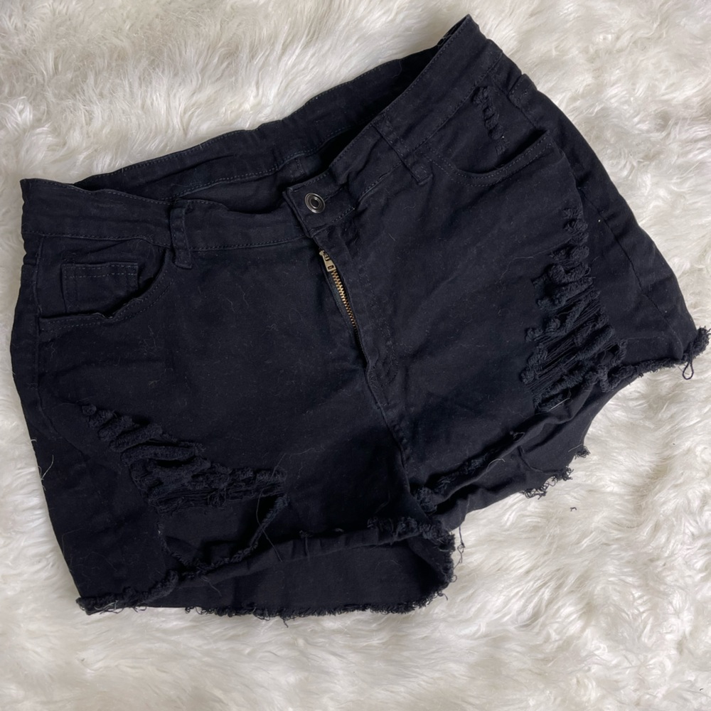 Black ripped distressed shorts stretchy, comfy high rise